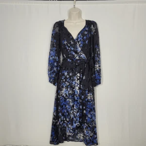 Vestido DKNY Estampado Floral Manga Globo Sobrepelliz Imitación Envoltura Talla 6 - Imagen 1 de 8