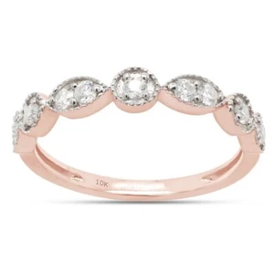 1/4 ct Moissanite Milgrain Half Eternity Stackable Band Ring In 10k or 14K Gold - Picture 1 of 13