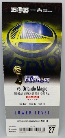 2015-16 Golden State Warriors MINT FULL SEASON TICKET Win #56 73 Win Season RARE Cover