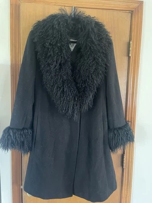 Marvin Richards Vintage Black Curly Lamb Fur Trim Woman's Coat Size 10 - Image 1 of 4