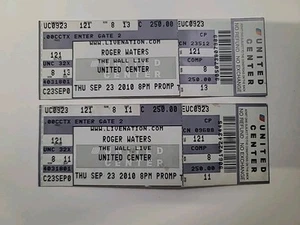 Pair Of ROGER WATERS -Ticket Stubs- The Wall - 2010 - United Center Chicago - Picture 1 of 2