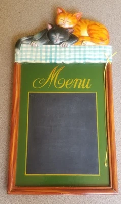 Lg Oak Wood Framed Kitchen Menu Chalkboard Orange Black Gray Cats England Retro - Image 1 of 4
