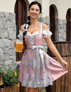 Dirndl Midi Damen 3-teilig – Perfekt für das Oktoberfest Rosa - Bild 1 von 11