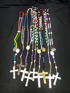 Lot of 9 Plastic Multi Color Rosaries - Picture 1 of 10