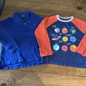 2 Camisas para Niños Talla Otoño Invierno Mini Boden Brillan en Planetas Oscuros y Polo Ralph Lauren - Imagen 1 de 13