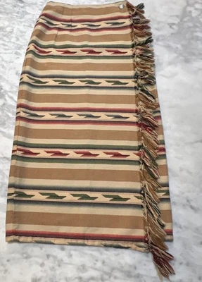 Vintage Cambridge Dry Goods CO Blanket Wrap Skirt Size 4 Southwest Fringe Cotton - Image 1 of 4