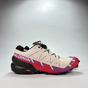 Scarpe da trail running Salomon Speedcross 6 bianche rosse sneakers donna taglia 7,5 - Foto 1 di 10