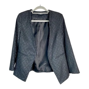 Cropped Open Blazer Wallis Black Silver Sparkling Pattern Long Sleeves Size 12 - Picture 1 of 23