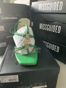 SALE Brand New Boxed Missguided green Strappy Open Toe Heel Shoes Sandals UK 5 - Picture 1 of 2