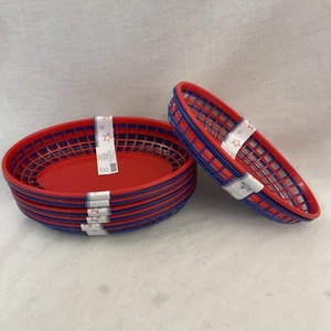12 Red And Blue Plastic Oval Restaurant Serving Baskets 6 Of Each Color 9" X 6" - Picture 1 of 5
