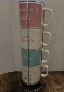 Stapelbare AFFIRMATION Kaffeebecher 4er Set mit silbernem Metallgestell Carly & Rose - Bild 1 von 10