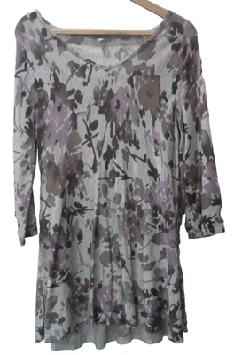 Top túnica manga 3/4 cachemir algodón seda floral gris Jill talla M Foto 1 de 4
