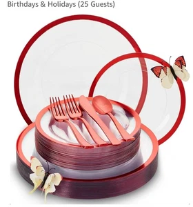 Madee Heavyweight 150 Pcs Christmas Plates Disposable Party Set | Includes Clear - Picture 1 of 3