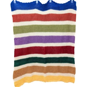 Colorful STRIPES Afghan Knit Crochet Throw Decorative Baby Multipurpose - Picture 1 of 9