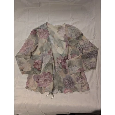 Kimono Floral Jessica Howard 16 Transparente Ligero Púrpura Rosa Hortensia Abierto Foto 1 de 4