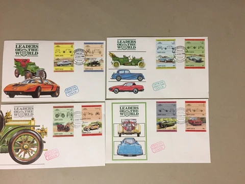 Set of four OLD CARS 1984 St Lucia fdc with sixteen stamps Cover