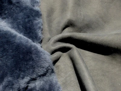 sheepskin shearling leather hide Dark Blue Grey silky hair w/Grey Suede back - Image 1 of 4
