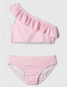 Girls Pink Gingham Ruffle One-Shoulder Bikini Set - Size XXL - Picture 1 of 11
