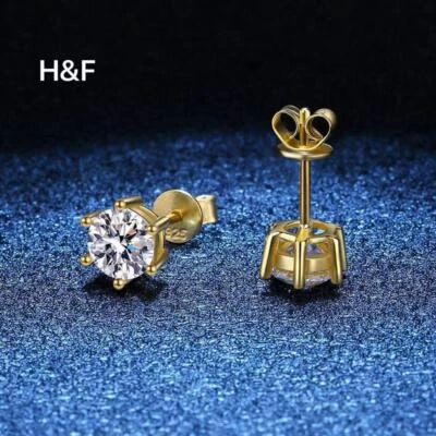 Aretes de moissanita 6P con placa de oro amarillo de 14k de 2 quilates retroceder en plata Foto 1 de 3