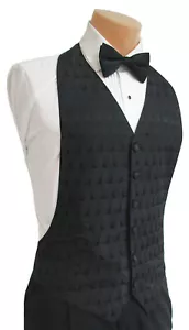 Men's Black Open Back Tuxedo Vest & Bow Tie Wedding Prom Formal Mason Medium - Picture 1 of 3