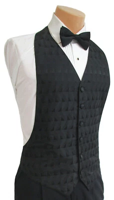 Men’s Black Backless Tuxedo Vest with Pre-Tied Bow Tie – Size Medium (38-44) - Image 1 of 3