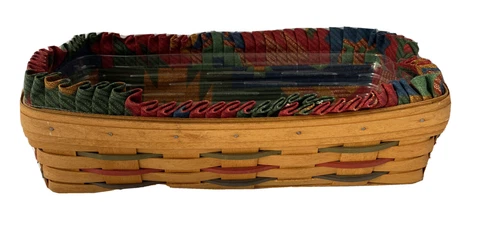 LONGABERGER 2003 BREAD BASKET WITH FABRIC LINER & hard PROTECTIVE PLASTIC liner Cover