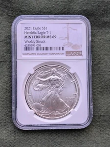 2021 Heraldic Eagle T-1 Mint Error NGC MS 69 Weakly Struck - Picture 1 of 2