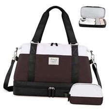 Travel Duffel Bag,  Gym Bag for Women with Shoes Compartment & Wet Dark Brown