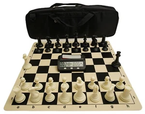 Chess Set Triple Weighted Staunton Tournament Chess Set with Board Clock & Case - Picture 1 of 9