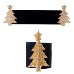 Weihnachten Geschirr Karte Und Gold Glitter 6 Packung Baum Servietten Ringe - Bild 1 von 1