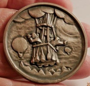 SILBERBALLOO IM FLUG 2 MÄNNER WINKEN ANDEREN BALLONS WORTLOSE MEDAILLE UM 1864 - Bild 1 von 2