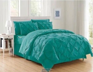 Pintuck Bed-in-a-bug 8-Piece Comforter Set Teal Turquoise King - Picture 1 of 2