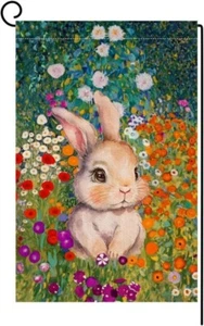 Adorable Bunny Among Flowers Garden Flag 12"x18" Easter/Spring Double Sided NIP - Picture 1 of 4