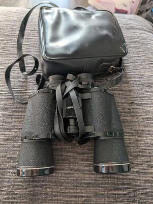 Large Black Binoculars With Case Tasco Zip - Image 1 of 4