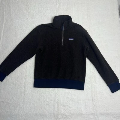 Patagonia 1/4 Zip Up Fleece Sweatshirt Brown Teddy Wool Blend Navy Waist S - Image 1 of 4