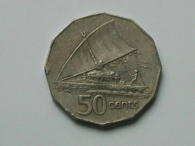 Fiji 1975 50 CENTS Queen Elizabeth II Coin with Outrigger Boat & 12-Sided Shape - Image 1 of 2