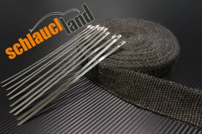 SCHLAUCHLAND 15m Hitzeschutzband 50mm schwarz 1000°C + 10 Kabelbinder*** Auspuff Isolierband