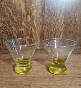 Vintage Martini Lemon Drop Yellow Bottom Stemless Glass Set