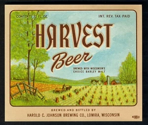 HAROLD C JOHNSION BREWING CO., LOMIRA, WI. QUART PAPIER BIERETIKETT NR.S. I.R.P.T. - Bild 1 von 3