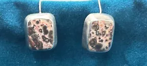 VTG Sterling Silver TAXCO EARRINGS 925 Leopard Japer Drop Locking Hook Back - Picture 1 of 7