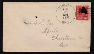 USA, SCOTT # 367, YEAR 1909 COVER FROM SHILOH OHIO TO CHRISTIAN COUNTY, MISSOURI - Picture 1 of 2