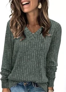 V Neck Long Sleeve Shirts for Women Casual Fall Tops Lightweight Tunic Sweaters - Picture 1 of 5
