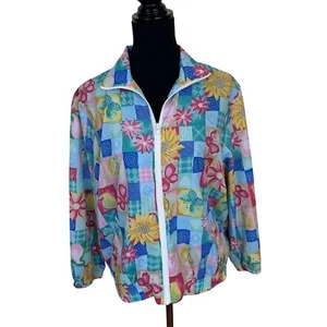 Vintage Koret Womens Pink Lightweight Zip Up Jacket Medium Butterfly Floral - Picture 1 of 13