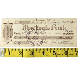 Arkansas Ft Smith Bank Draft 1894 Merchant’s Bank Chas Webb Robb Chastum - Picture 1 of 2