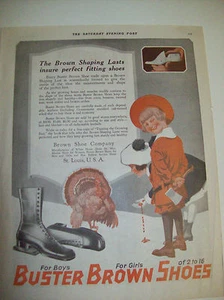 BUSTER BROWN SHOES SEP AD NOV 15, 1919 CATCHING THANKSGIVING TURKEY - Picture 1 of 1