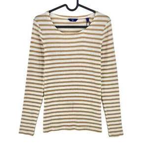GANT Brown 1x1 Rib Striped Long Sleeves T Shirt Size S - Picture 1 of 11