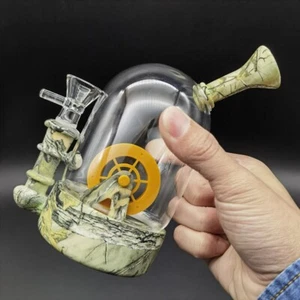 7" Glass Bong Waterwheel Hookah Smoking Water Pipe bubbler Bong w/ Glass Bowl - Picture 1 of 10