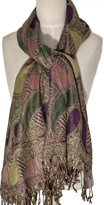 Pashmina Cachemira Seda Bufanda Envolvente Mantón Multi Paisley Borlas 68 X 27 Foto 1 de 4