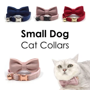 Personalized Thick Velvet cat collar or puppy tiny dog collar with detachable - Picture 1 of 10