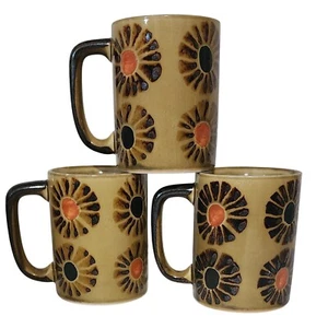 VTG MCM Otagiri Style Floral Coffee Mugs Set of 3 Ceramic Stoneware Retro - Picture 1 of 2